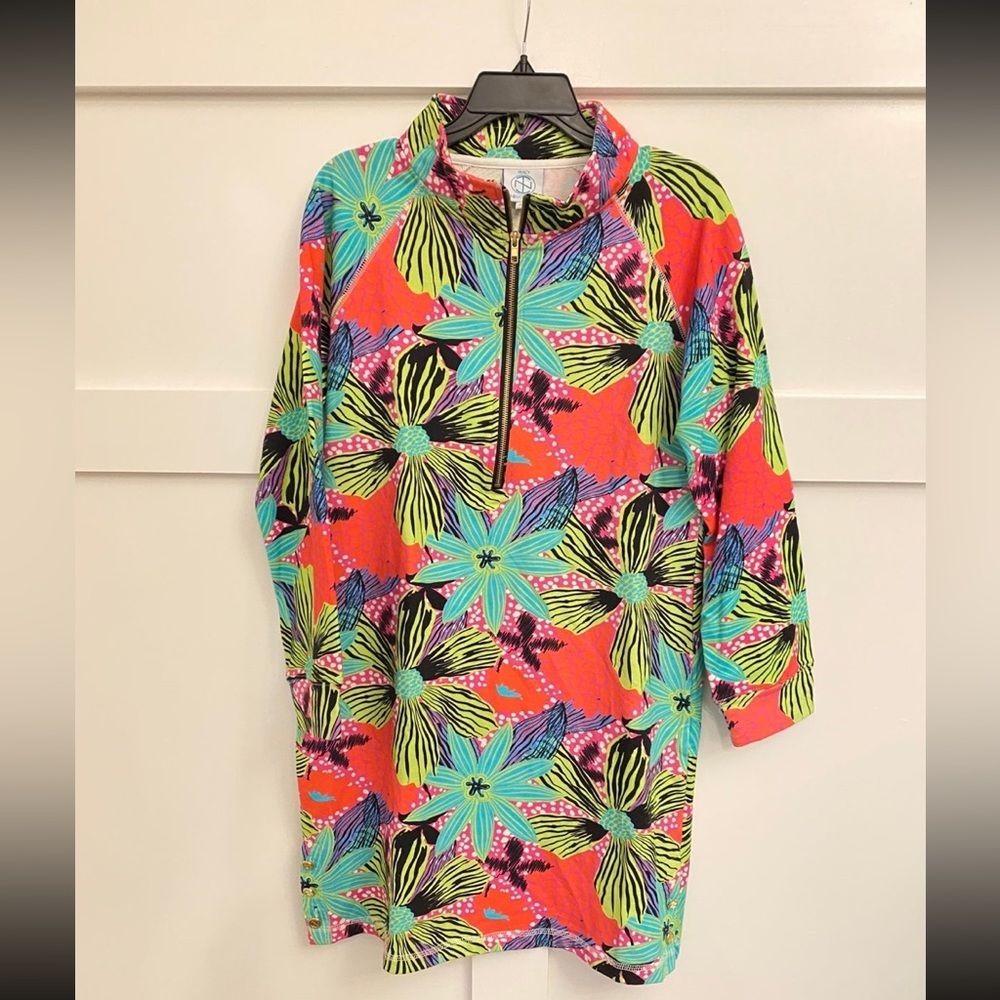 Tracy Negoshian  long sleeve  1/2‎ zip mock neck multi color floral dress M